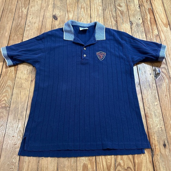 Vintage Chicago Bears Polo Shirt Mens Large Blue‎ Lee Sport Ribbed Logo - Picture 1 of 9